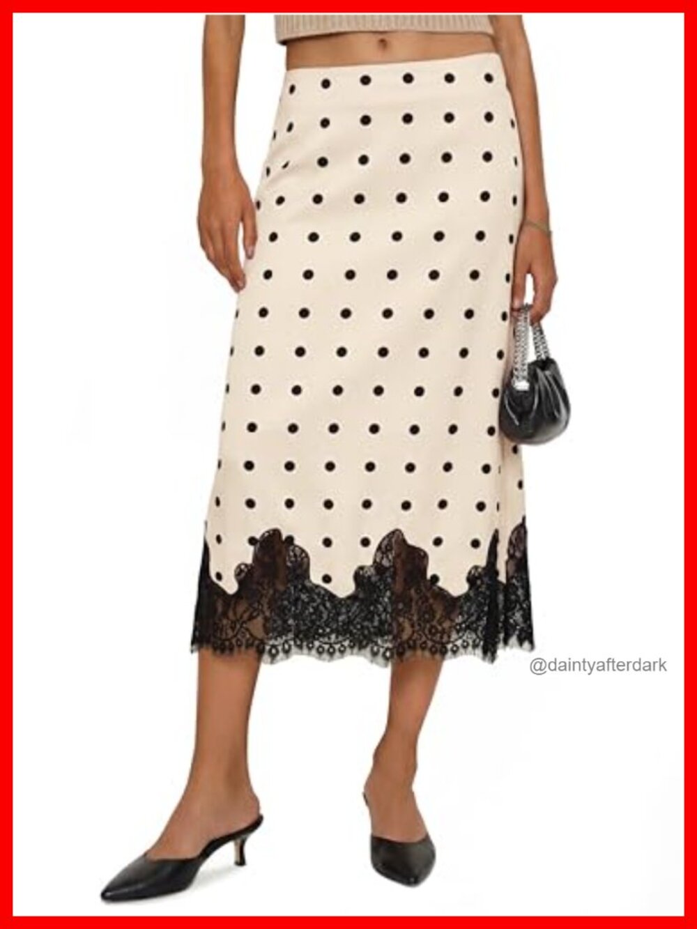 Silk Satin Midi Skirt with Lace Hem Elegant A-Line High Waist
